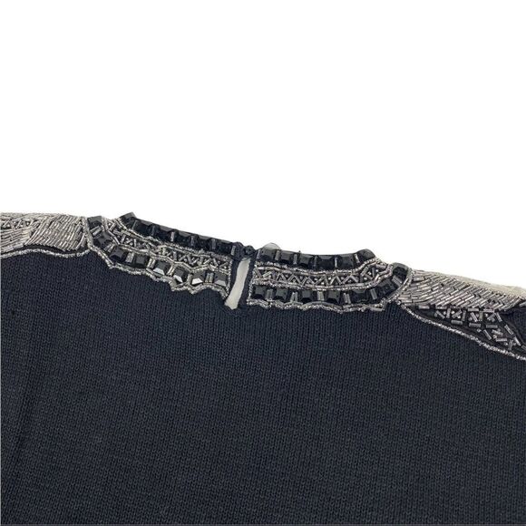 80s Black Abstract Pearl Jewel Knitted Vintage Sweater Victoria Harbour - Picture 4 of 5